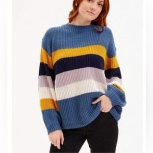 Evelyn Taylor Blue and Yellow Stripe Long Sleeve Acrylic Sweater size XL